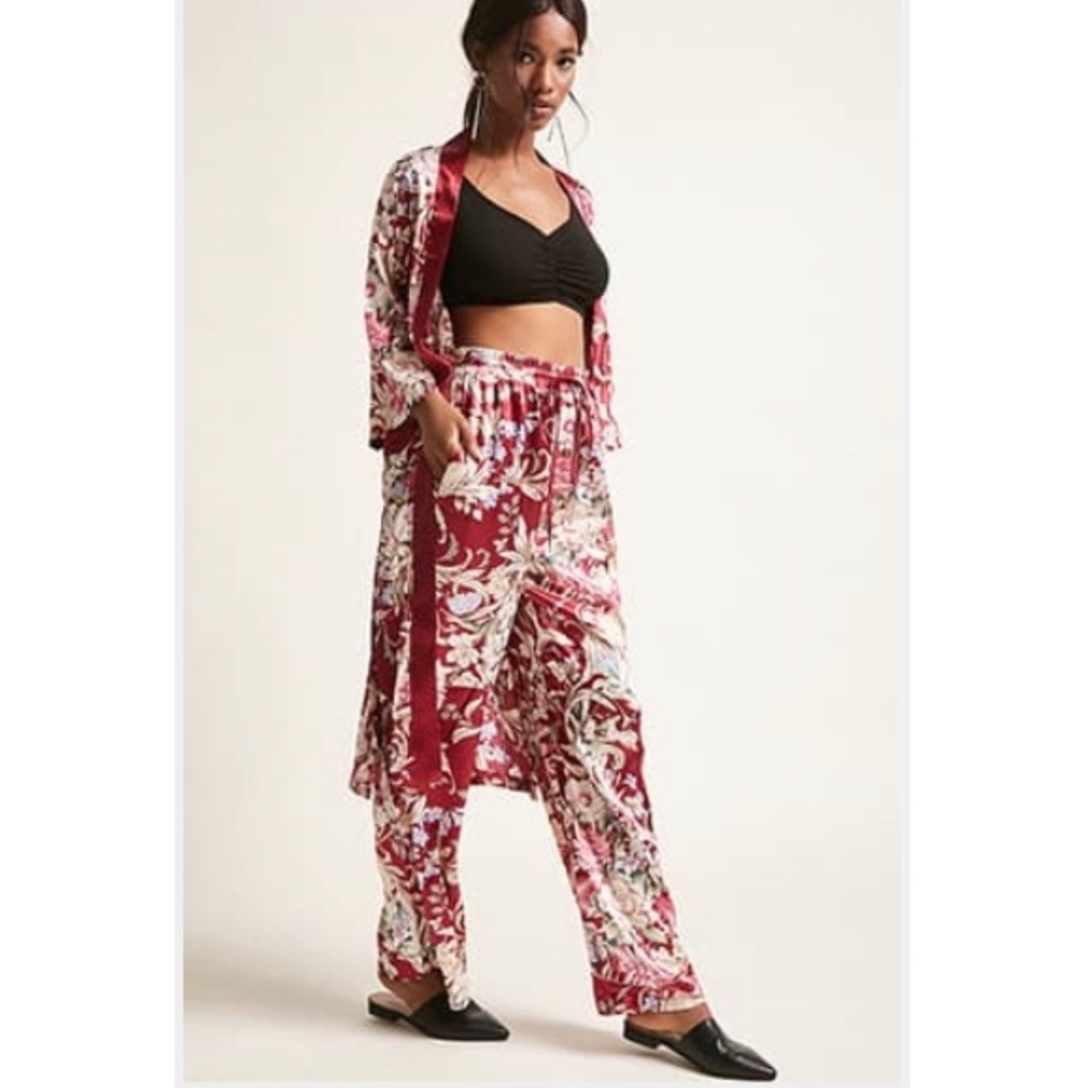 Burgundy Floral Print Sant Pants